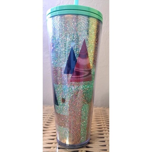 Starbucks Exclusive 2020 Glitter Christmas Tree Green 24 oz Cold Cup Tumbler NWT - Picture 3 of 8